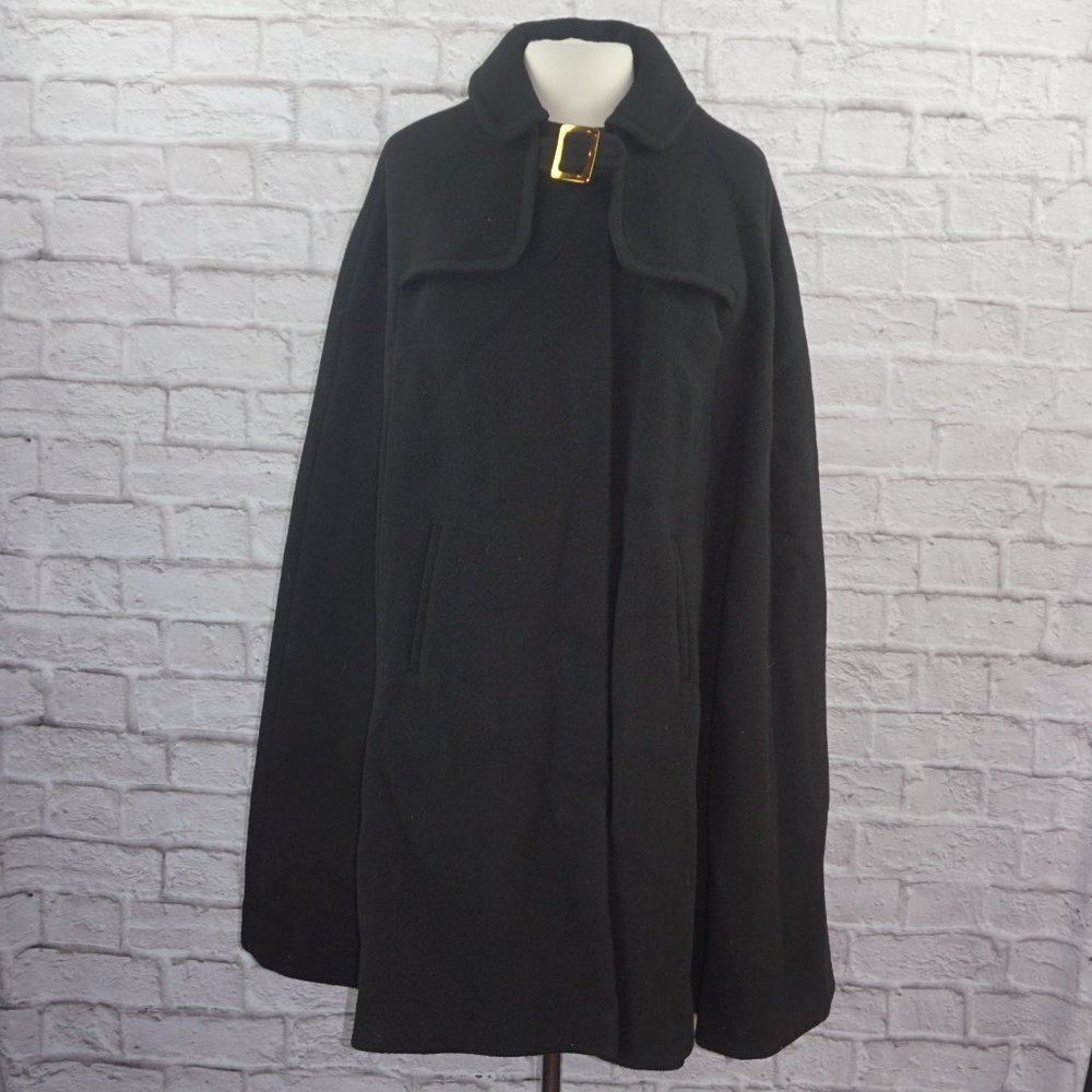 Vintage 50s Lillian Charm Black Wool Swing Cape Coat